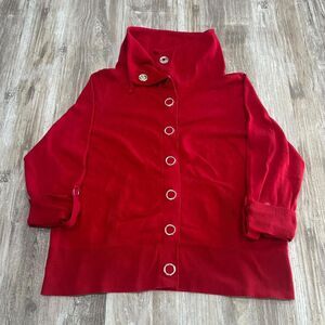 Zenergy by Chico's Women's casual preppy cozy minimalist red cardigan button up